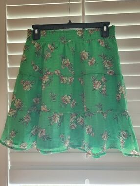 LOFT NWT Green Floral Tiered A-Line Skirt
